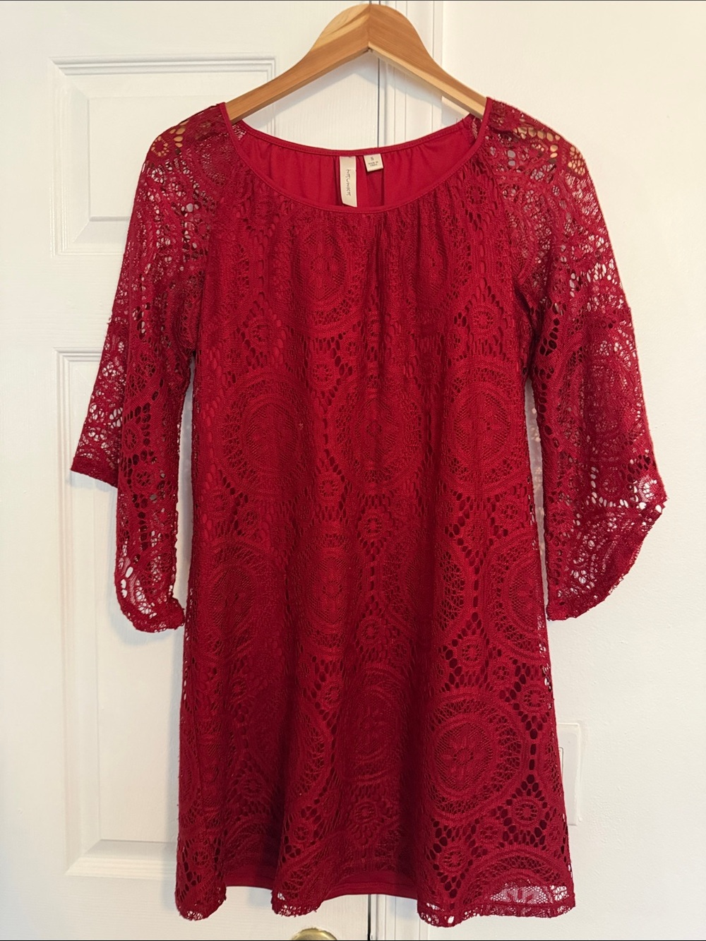 Tacera Red Crochet Lace Shift Dress